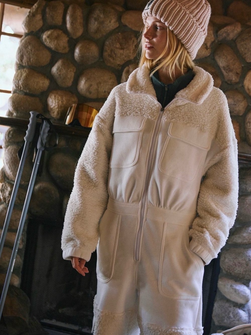 FP Movement Salopette Fleece Coverall Ivory M RARE barely worn